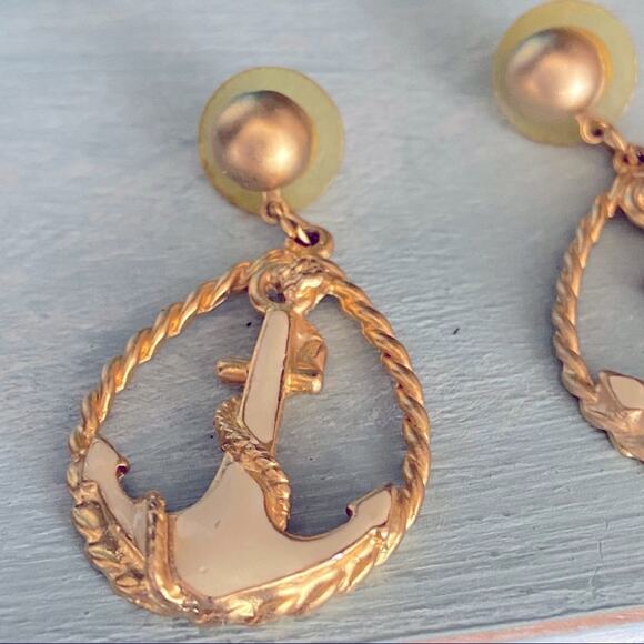 Nautical Anchor Gold Tone Earrings - Picture 6 of 7